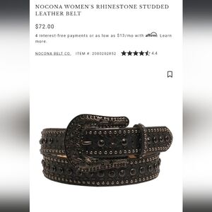 NWOT Nocona Belt Co Size Large Black Studded Rhinestone Leather Belt